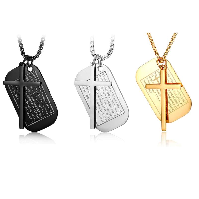 JewelryWe Valentine's Day, Christmas, Birthday Gift, Fashion Necklace, Cross Pendant 3-Piece Set, Bible, Rock Punk, Gothic Accessory