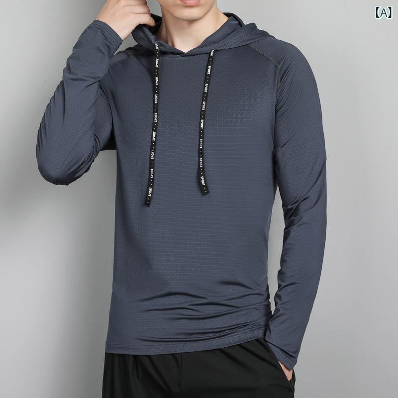 ・カテゴリ: Tシャツ・柄: 無地・スタイル: スポーツカジュアル・ネックライン: フード・袖丈: 長袖・主な素材: ポリエステル50%・対象年齢: 成人・対象性別: メンズ・用途: ランニング・カラー展開: ダークグレー、ブラック、ネイビーブルー、ライトグリーン・サイズ展開: M、L、XL、2XL、3XL
