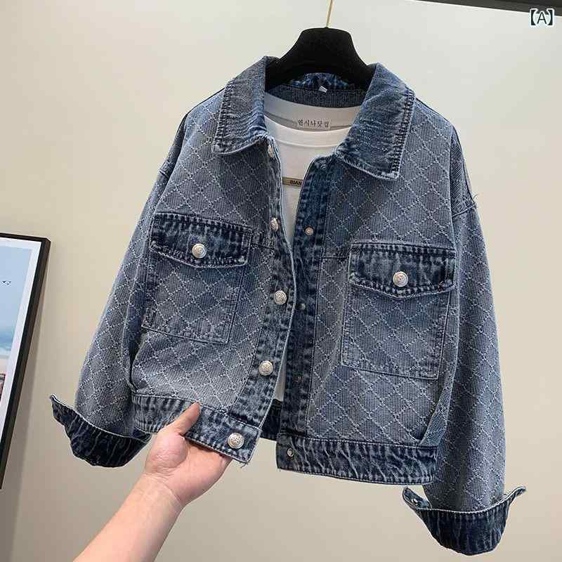 ジャケット レディース デニムジャケット アウター Gジャン 春秋 ショート丈 ハイウエスト 長袖 POLO襟 ボタン トップス 羽織り カジュアル レトロ 港風 ヴィンテージ風 コットンダメージ ブルー 青
