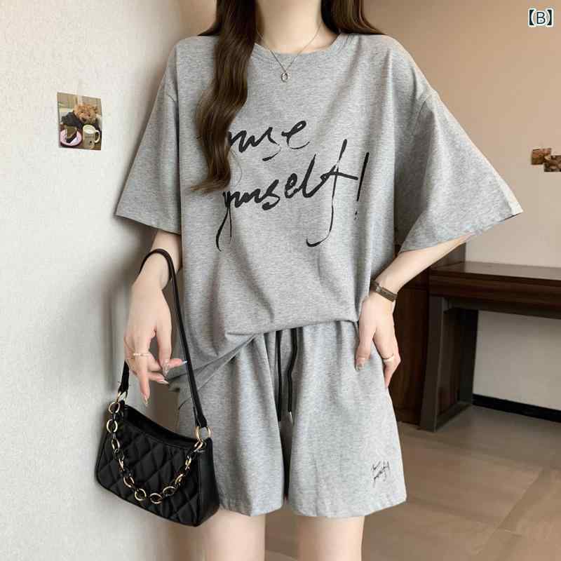 セットアップ レディース カジュアルスーツ 運動着 上下セット Tシャツ 半袖 五分...