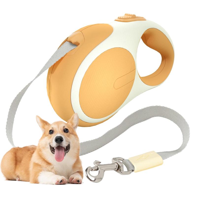 犬用リード伸縮式、5mの安全なウォーキングリード犬、50kg未満のすべての小型、中型、大型犬に適しています、もつれ防止、滑り止めの快適なグリップ、片手でブレーキ、一時停止