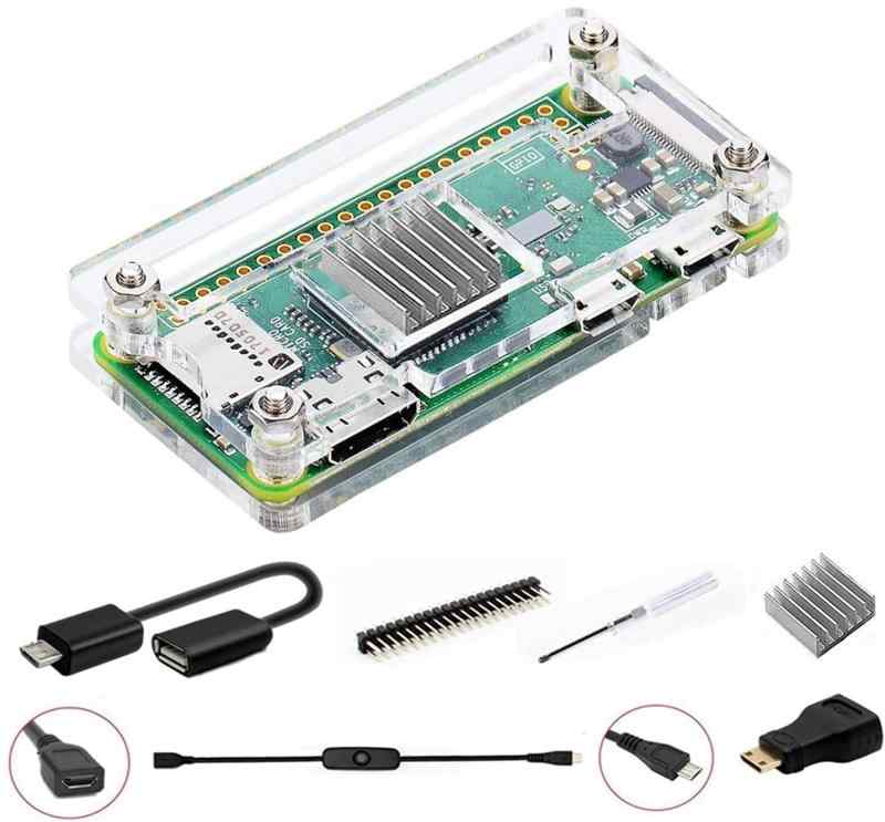 GeeekPi Raspberry Pi Zero 2 W ケース/Zero W ケース、Raspberry Pi Zero ヒートシンク、20Pin GPIO ヘッダー、OTG ケーブル、スイッチケーブル、HDMI アダプター、ドライバー付きの 7 i