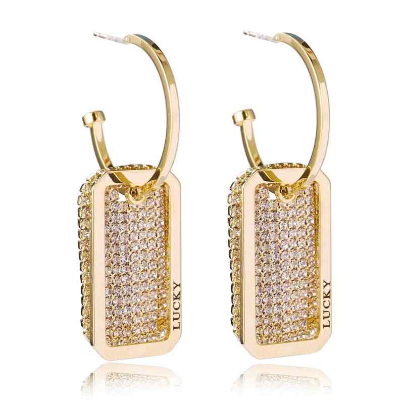 MOUP Zircon Rectangular and Cutout Rectangular Cute Simple Design Sparkling Fashion Earrings for Women Popular Metal Allergy Friendly Ring Earrings 18k Gold Earrings Women Earrings