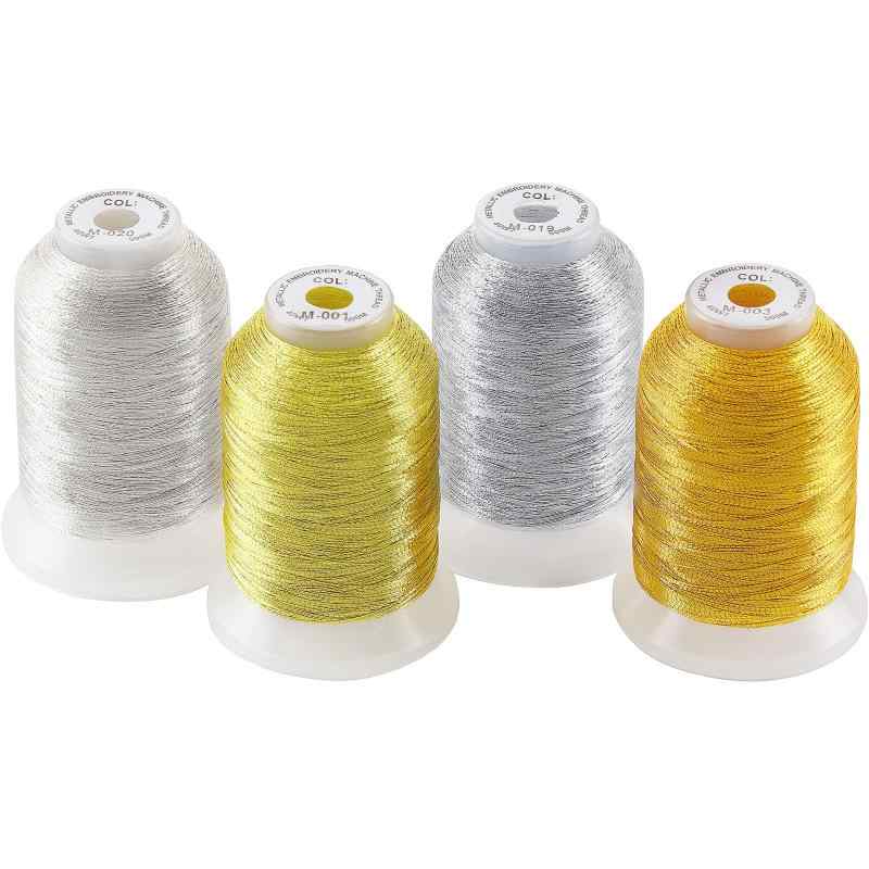 New brothread - 夜光刺繍ミシン糸 - 4色(2 ゴールド色+ 2 シルバー色) - 32スプールポリエステルミシン刺しゅう糸セット