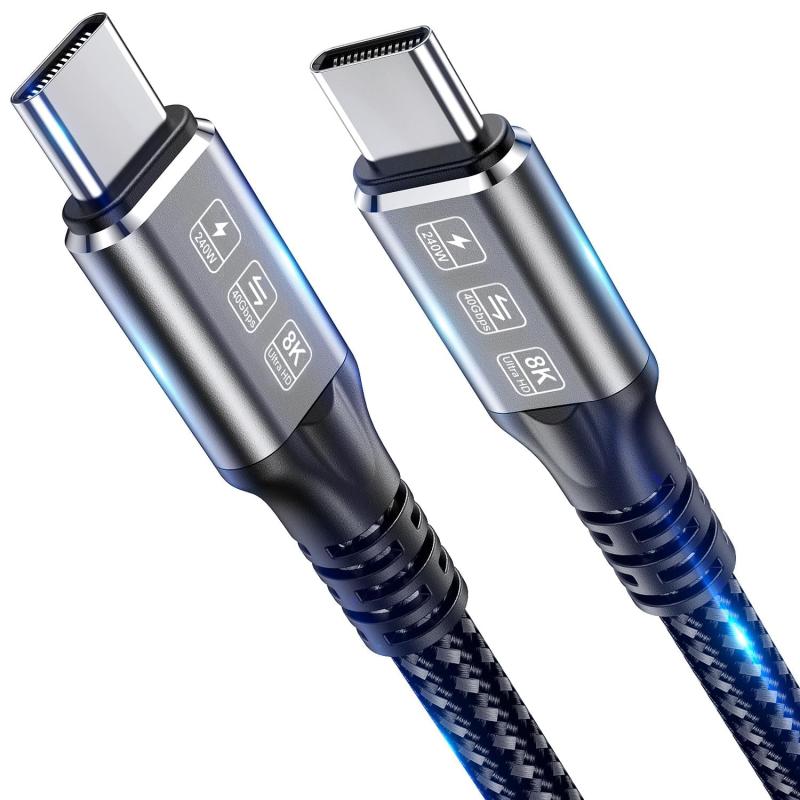 USB4 ケーブル Thunderbolt 4 対応 240W 急速充電の USB-C to USB-C ケーブル データ転送速度 40Gbps 8K@60Hz / デュアル 4K@60Hz 出力対応 iPhone 16/15 MacBook Air/P