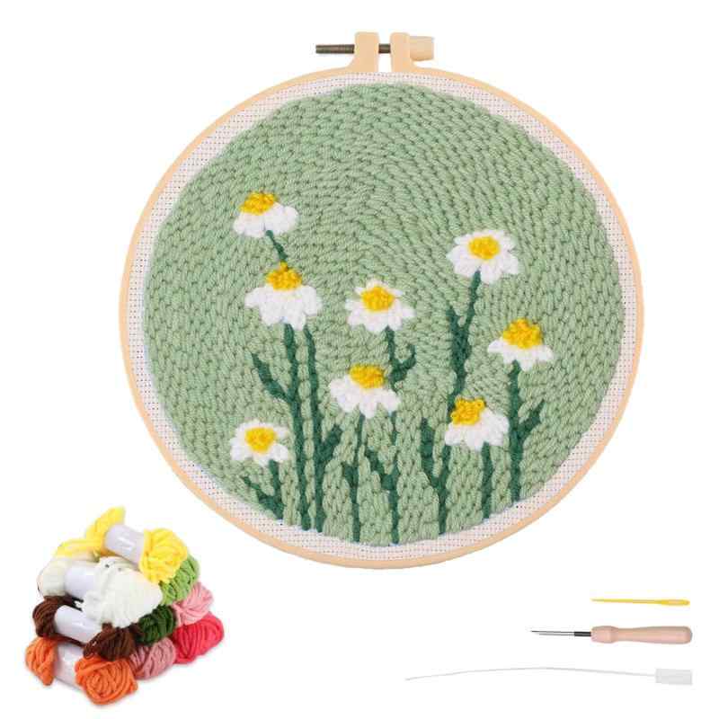 artcici 初心者用フラワーグリーンリーフパターンツールと糸穴あけ針キット、簡易刺繍カーペットフックセット