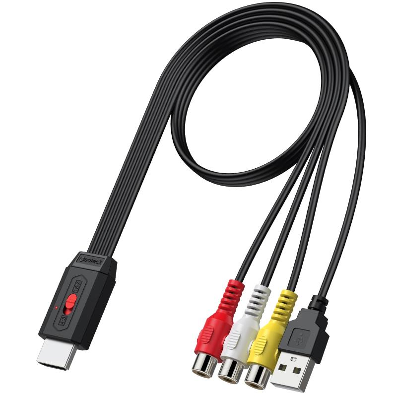 Neoteck RCA to HDMI 変換コンバーター AV to HDMI 変換器 720P/1080P対応 16:9/4:3 切替でき 20cm RCAケーブル内蔵 3色端子 hdmi 変換アダプタ Wii/PS1/PS2/N64などに対応 PAL