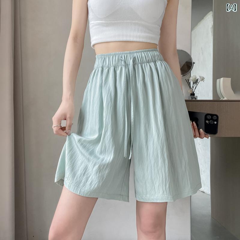 レディース ショートパンツ 春夏 薄手 綿麻 粘着繊維 ワイド レギンス 安全パンツ ゆったり ミドルレングス 運動 日常 口袋 ポケット 中弾性 松腰 灰緑 黒 米白 杏 ネイビー 落葉緑 カジュアル 基本 デザイン 日系 韓国風 源頭 工場 高温 成