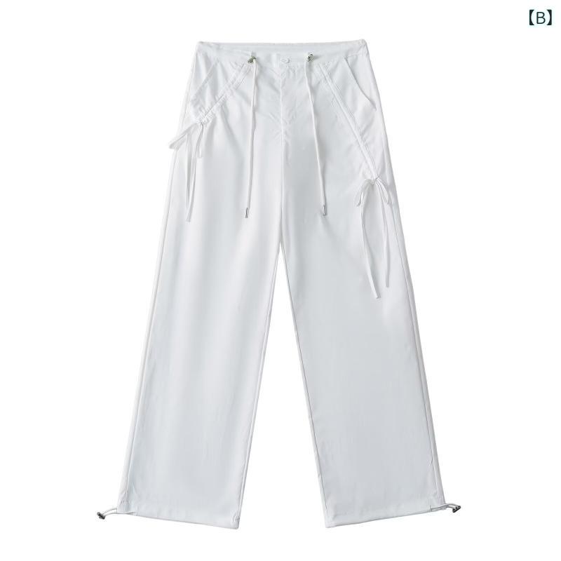 Pantalón cargo para mujer Pantalón largo recto Cintura baja Arco medio Grueso Cordón de ajuste Primavera Paquete ancho Piernas de secado rápido Poliéster Micro Elástico Hip Hop Personalidad callejera Negro Blanco Gris Azul Rosa Claro Azul Claro Rosa Batido Color Naranja Uso diario Casual — vista 3