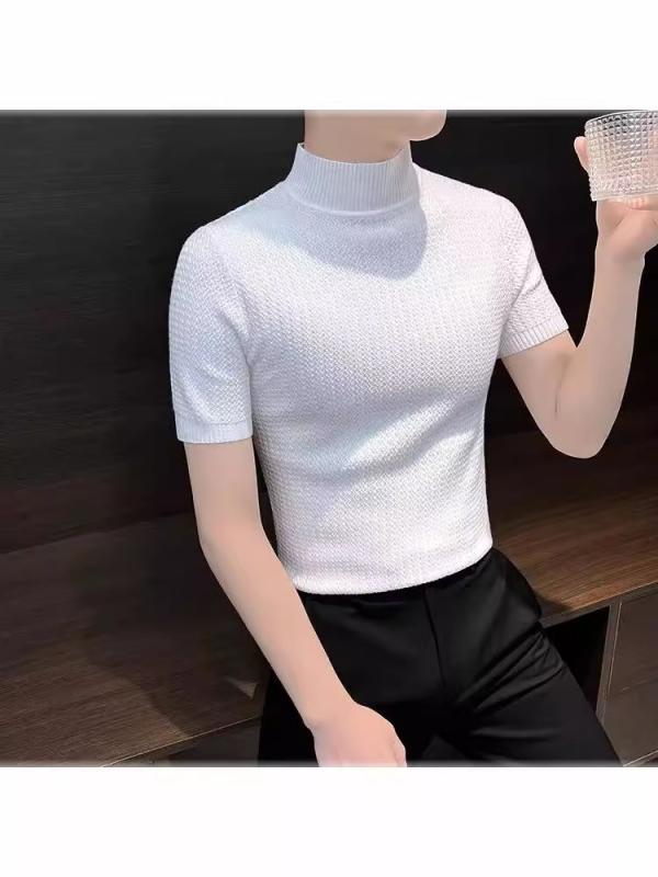 ・スタイル: 休闲・版型: 修身型・ネックライン: 半高領・袖丈: 短袖・厚み: 普通・カラー展開: ブラック、ホワイト、ブルー・サイズ展開: M、L、XL、2XL、3XL・主な素材: アクタール65%・適用性別: メンズ・対象年齢層: 成人・対象層: 青少年・適用シーン: 休闲