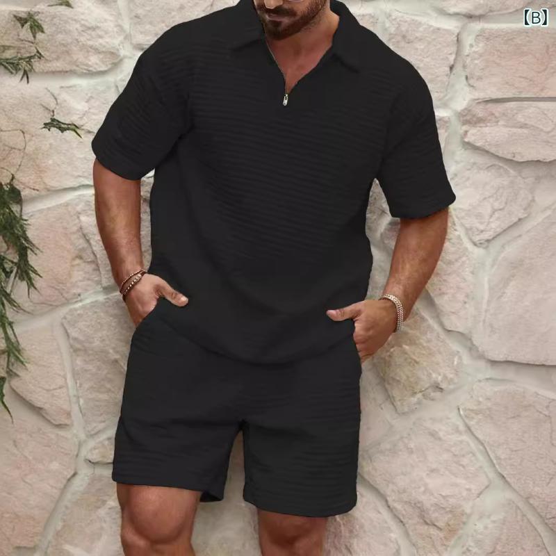 メンズ スポーツ セットアップ 夏 短パン セット 短袖 Tシャツ ワッフル柄 快適 ポ...