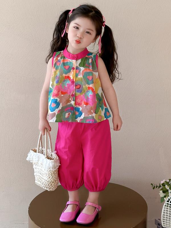 ・カテゴリ: 子供服セットアップ・スタイル: 韓国風・セット内容: トップス、パンツ（2点セット）・対象性別: 女の子・袖丈: 半袖・パンツ丈: ショートパンツ・厚さ: 薄手・柄: 無地、花柄・主な素材: 綿混紡・ネックライン: プルオーバー・安全基準: B類・サイズ展開: 90cm、100cm、110cm、120cm、130cm、140cm