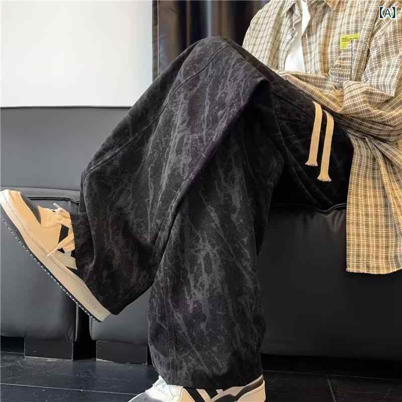 パンツ ズボン メンズ 春秋 ストレート ゆったり ワイドレッグ ベルベット カジュアル 紳士用