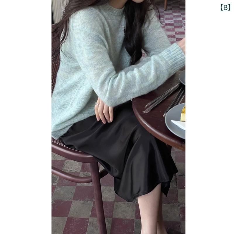 スカート レディース ロングスカート タイトスカート スリット ハイウエスト シフォン サテン ミモレ丈 無地 切り替え ファスナー スリム 骨格ウェーブ 着痩せ 細見え 普段使い 通勤 オフィス カジュアル グリーン ブラック 夏 astershop-10416111 アスターショップ サンプル画像3