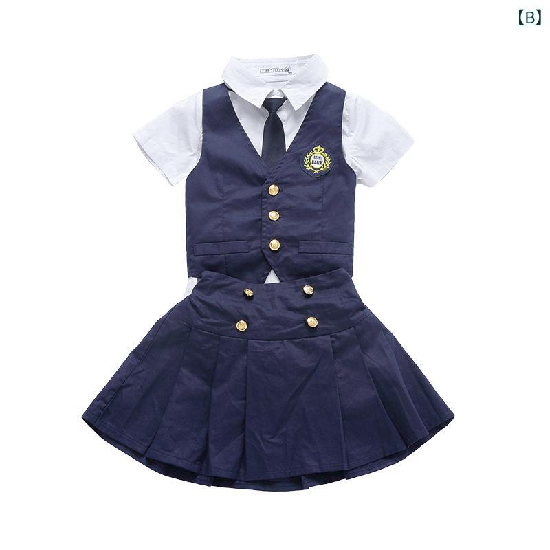 アスターショップの幼稚園 制服 ベスト 3点セット 夏季 セットアップ 小学生 校服 班服 夏 半袖 2点セット｜アングル2