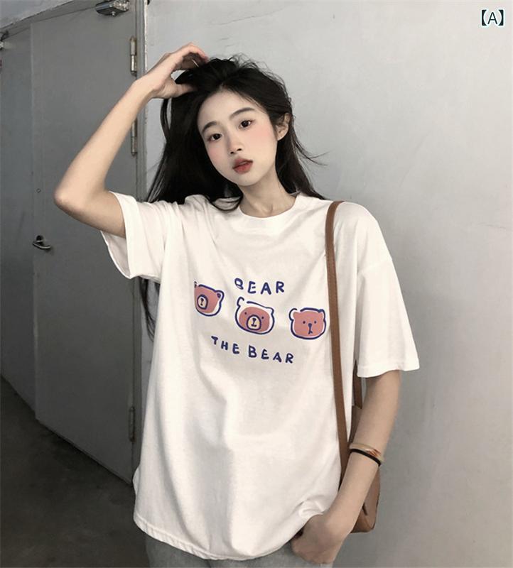 夏の 新型 半袖 t シャツ 女性 ゆるい 韓国 版 ins 女装 百 合 アニメ プリントの 中に 半袖 上着が ついて いる
