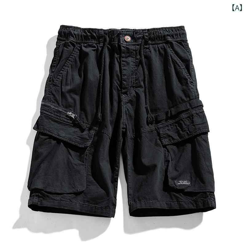 メンズ ショートパンツ 夏用 コットン 工装 カーゴ ワイド 直筒 微弾性 黒 グレー カーキ 多ポケット ミッドレングス トレンド 普段使い アウトドア 通勤 リラックス 軽量 通気性 綿100%