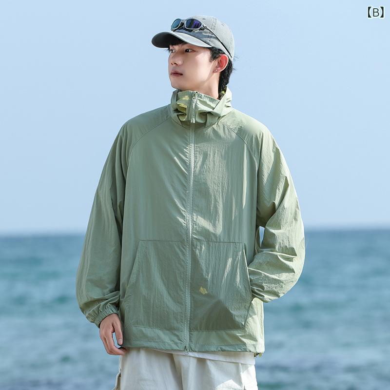 アスターショップの防晒衣 メンズ レディース 連帽 黒 紫 緑 接触冷感 UPF50+ 速干 透気 防水 超軽量 耐摩耗 防風 反光 錦纶 クライミング ハイキング キャンプ 釣り 登山 旅行 サイクリング ランニング フィットネス｜アングル2