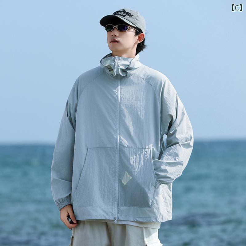 アスターショップの防晒衣 メンズ レディース 連帽 黒 紫 緑 接触冷感 UPF50+ 速干 透気 防水 超軽量 耐摩耗 防風 反光 錦纶 クライミング ハイキング キャンプ 釣り 登山 旅行 サイクリング ランニング フィットネス｜アングル3