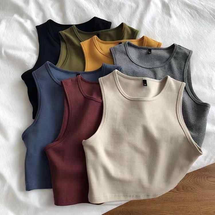 Tシャツ タンクトップ トップス レディース 春夏 ショート丈 へそ出し ハイウエスト 着痩せ 伸縮性 インナー 半袖 ノースリーブ 普段使い デイリーユース カジュアルスタイル 通勤用