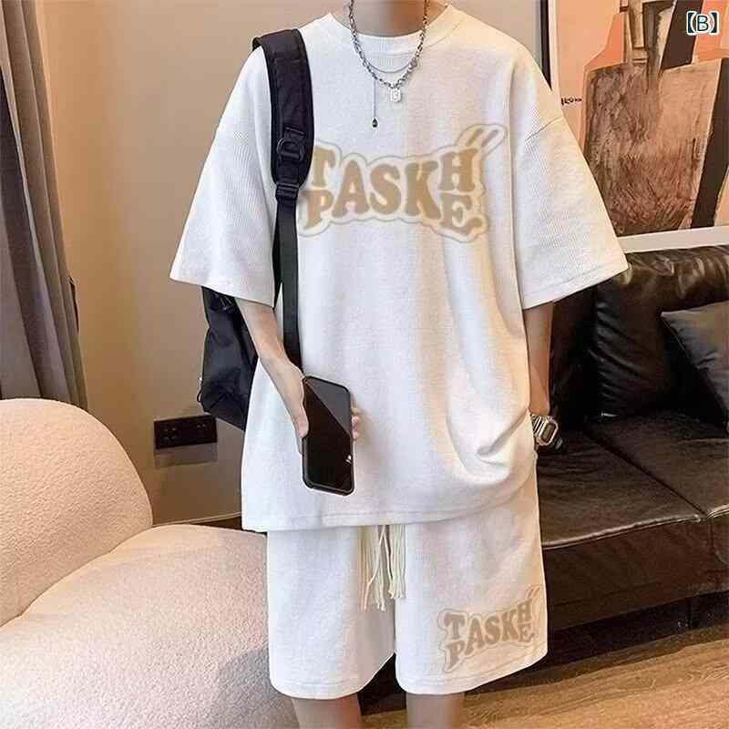 メンズ 運動服 セットアップ 夏 短袖 Tシャツ トップス ショートパンツ 2点セット コットン混紡 ポリエステル 涼しい 速乾 黒 白 グレー 青 バスケ ランニング ジム トレーニング フィットネス アクティブウェア スポーツウェア カジュアル 韓国 astershop-10489375 アスターショップ サンプル画像3