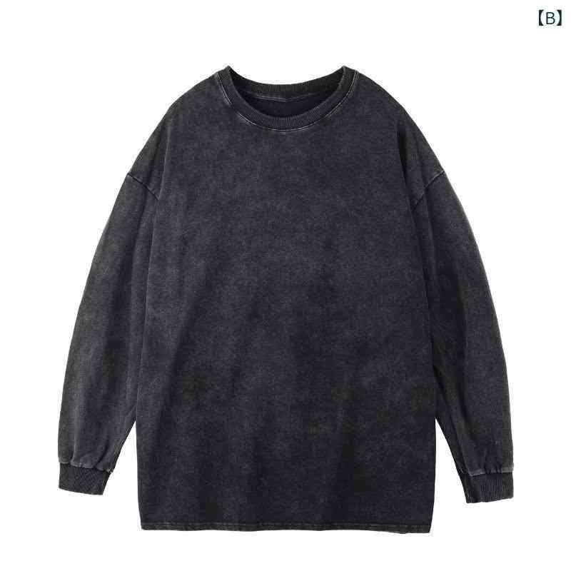 Tシャツ メンズ 半袖 カットソー トップス 無地 ラウンドネック 丸首 五分袖 中袖 コットン 綿 薄手 涼しい ルーズ ゆったり オーバーサイズ ビッグシルエット カジュアル ストリート ウォッシュ加工 ヴィンテージ風 レトロ ブラック — vista 3