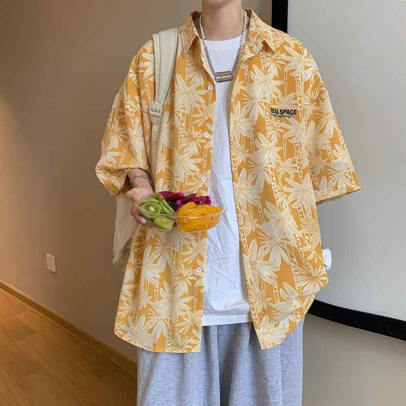 ・カテゴリ: シャツ・スタイル: 港風・主な素材: ポリエステル96%以上・機能: 耐摩耗・袖丈: 短袖・柄: 花柄・詳細: プリント・厚み: 普通・版型: ルーズフィット・ネックライン: 襟付き・カラー展開: ブラック、イエロー・サイズ展開: M、L、XL、2XL、3XL・適用シーン: カジュアル
