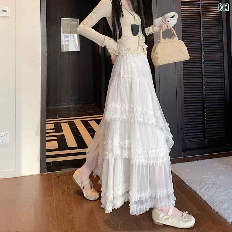 アスターショップのワンピース レディース 春夏 長丈 スカート Aライン ネットレース 遮肉 百搭 黒 ピンク ベージュ ポリエステル スパンデックス 中弾性 日韓 スタイル カジュアル 普段使い 通勤用 軽量 涼しい 女性用｜アングル3