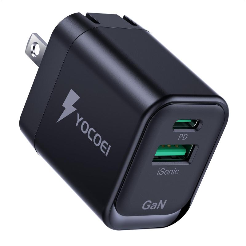 YOCOEI 33W PD充電器 2ポート(USB-A×1 USB-C×1/GaN+iSonic技術/超小型 Type-C 急速充電器 折り畳み式) PD3.0/QC3+対応/PPS規格対応/PSE技術基準適合 MacBook, iPhone16-8シリ
