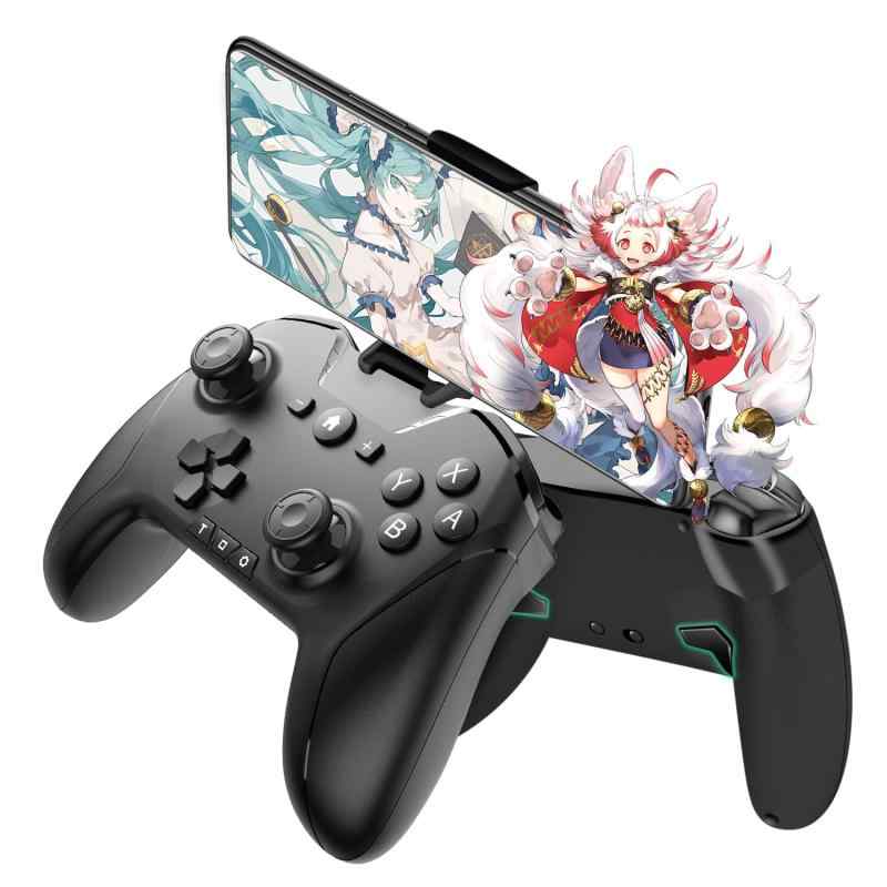 ワイヤレス コントローラー Switch/PC/IOS/Android全対応 方向ボタンレイアウト可能/背面ボタン/スマホホルダー付き プロコン