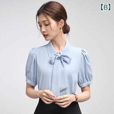 ブラウス レディース 2WAY 青 半袖 シフォン 面接 仕事用 高級感 職業用 事務服 カジュアル astershop-10732644 アスターショップ サンプル画像3