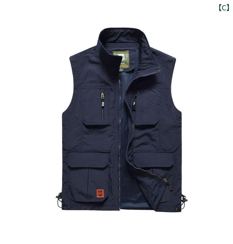 ベスト メンズ 春夏 広告 記者 旅行 多機能 多ポケット メッシュ 通気性 大きいサイズ カジュアル ジレ アウトドア 釣り キャンプ 登山 アウター トップス 立ち襟 ファスナー 無地 紳士 シニア グレー ブラック カーキ astershop-10528362 アスターショップ サンプル画像3