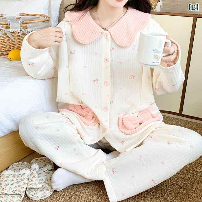 パジャマ レディース 妊婦 マタニティ 授乳服 ルームウェア 上下セット 厚手 保温 ...