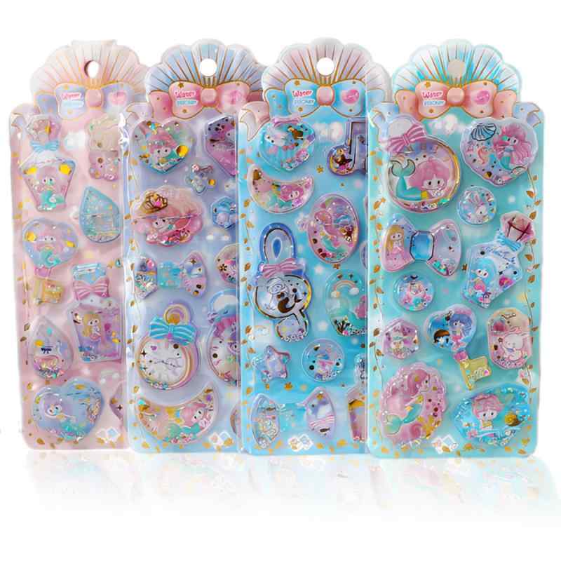 ウォーターシール 3D立体 ぷにぷに ステッカー 水入り 4枚セット スパンコール入り キラキラ 可愛い ごほうびシール 動物 キャラクター 手帳 デコシール アルバム スマホケース 水筒 ノート astershop-10542248 アスターショップ サンプル画像2