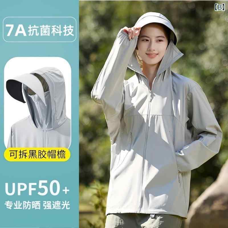 防晒衣 レディース メンズ 春夏 秋 接触冷感 透気 速乾 防水 UPF50+ 超軽量 耐摩耗 防風 吸湿排汗 ナイロン 連帽 脱着可能 純色 クライミング 徒歩 キャンプ 釣り 登山 旅行 ハイキング サイクリング ランニング フィットネス 黒 グレー astershop-10571128 アスターショップ サンプル画像3