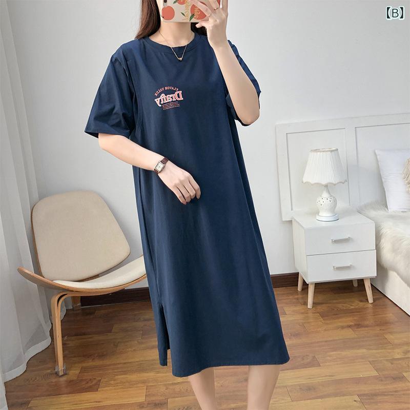 アスターショップのワンピース マタニティ レディース 授乳服 春夏 ロング丈 産後 授乳口付 チュニック Tシャツワンピ 綿 部屋着 普段着 半袖 ゆったり 無地 マキシ丈 ナチュラル｜アングル3