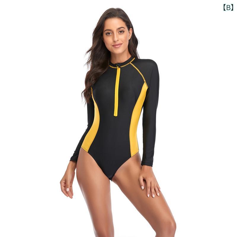 アスターショップの水着 レディース ワンピース ラッシュガード 長袖 サーフィン 日焼け防止 無地 切り替え ジッパー オールシーズン｜アングル3