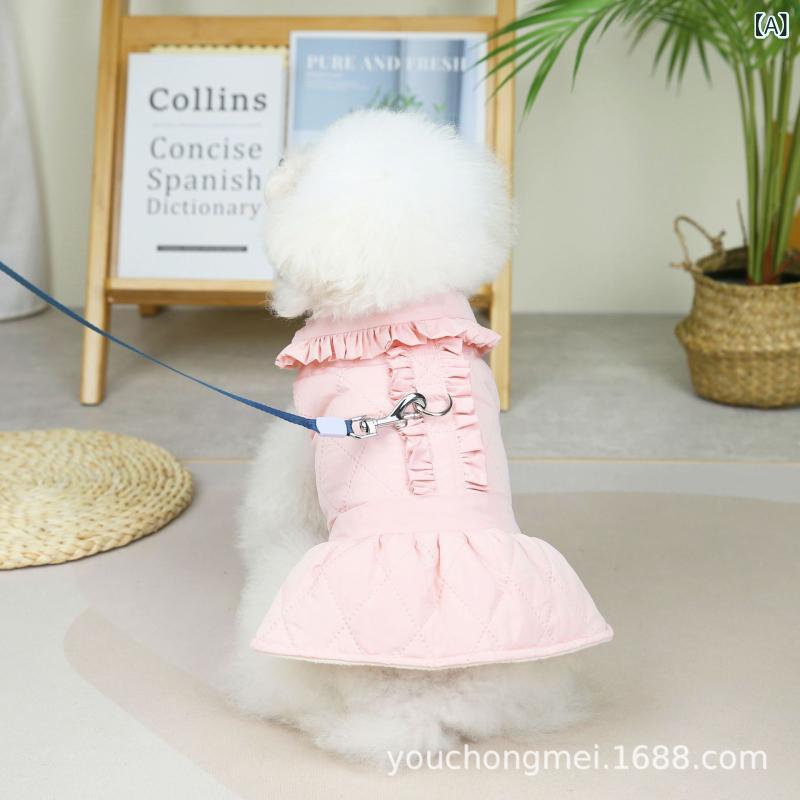 ペット 服 ペット ワンピース 女の子 キルティング コットン 裏地あり 面ファスナー リード穴付き おしゃれ かわいい 中綿入り 暖かい 防寒 オールシーズン
