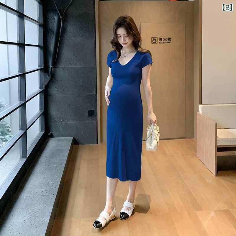 ワンピース レディース 妊婦服 マタニティ Vネック ニット スリム 着痩せ 春夏 カ...