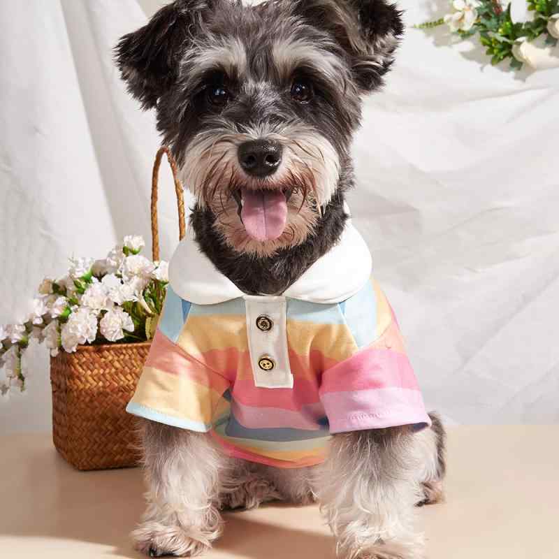 ペット服 ポロシャツ 男の子 女の子 猫 犬用 ボーダー オールシーズン・素材: ポリエステル・製品カテゴリ: ペット服・スタイル: ins風・カラー展開: 七彩条紋・サイズ展開: XS,S,M,L,XL