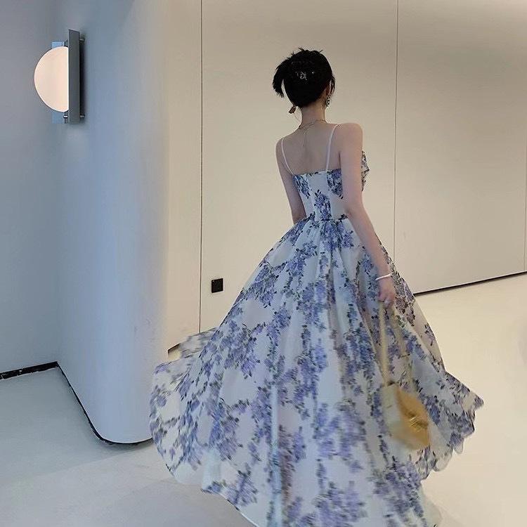 ワンピース レディース 吊りスカート 欧根紗 ノースリーブ 花柄 ケーキスカート キャミワンピ 肩出し ビーチ リゾート フェミニン フレア Aライン きれいめ オシャレ