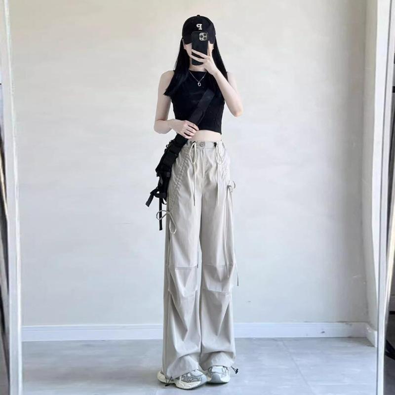 カーゴパンツ レディース カジュアルパンツ カーゴ ズボン ワークパンツ ストリート系 アメリカン ボトムス 紐付き リボン ワイドパンツ ゆったり 美脚 快適 普段使い アウトドア オールシーズン