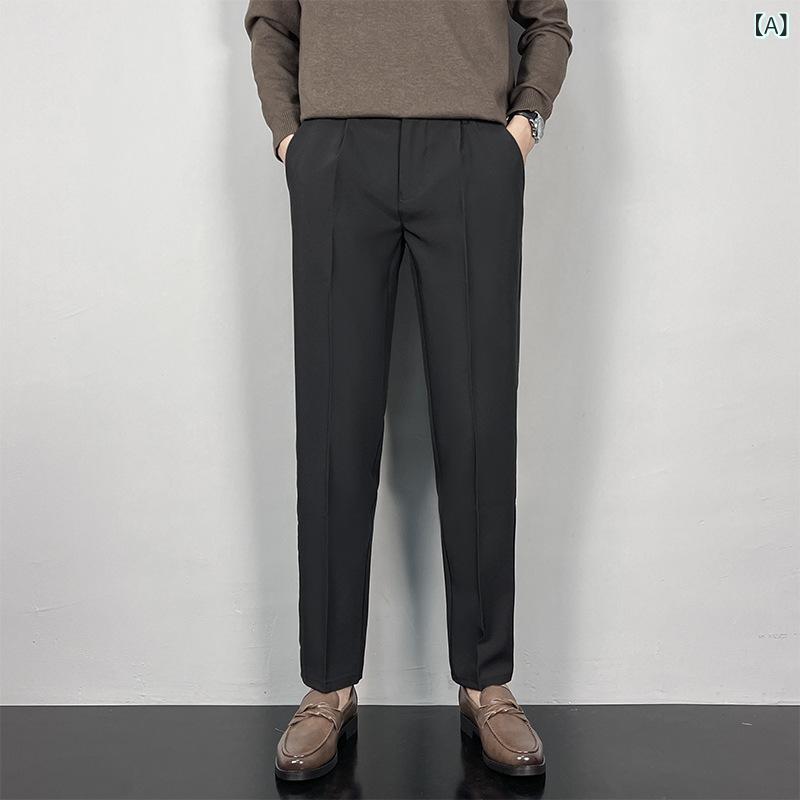 アスターショップのスラックス メンズ 秋冬 ロング丈 韓国風 スリム テーパードパンツ 美脚 カジュアルパンツ ストレート ビジネスパンツ｜アングル2