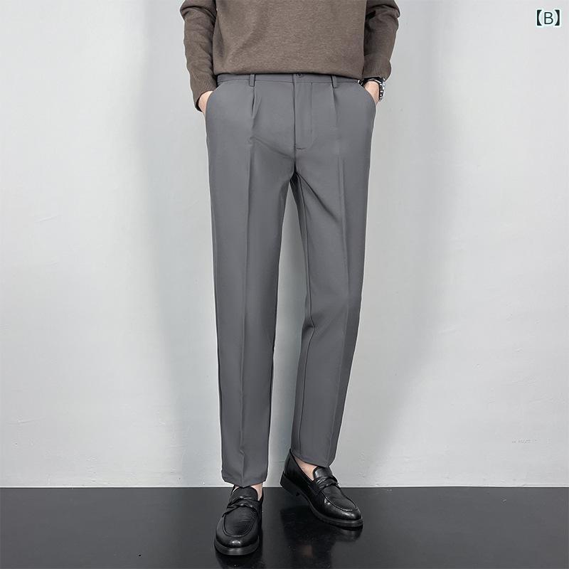 アスターショップのスラックス メンズ 秋冬 ロング丈 韓国風 スリム テーパードパンツ 美脚 カジュアルパンツ ストレート ビジネスパンツ｜アングル3