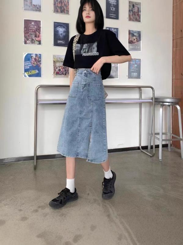 スカート レディース デニム ヴィンテージ風 ハイウエスト スリット Aライン ミモレ丈 春 大きいサイズ・柄: 無地・加工: プリント・素材: デニム・スカート型: デニムスカート・スカート丈: ミモレ丈・流行の要素: ボタン・カラー展開: ダークブルー・サイズ展開: S, M, L, XL, 2XL, 3XL, 4XL, 5XL・スタイル: シンプル・スカートカテゴリー: スカート・伸縮性: 微弱な伸縮性
