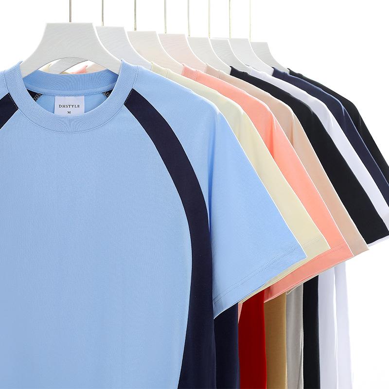 Tシャツ メンズ レディース 半袖 カットソー 重ね着風 バイカラー 切り替え ドロップショルダー 無地 綿100% 厚手 250g カジュアル ゆったり トップス 男女兼用 ペアルック オールシーズン