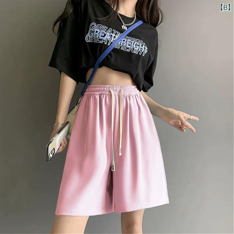 ショートパンツ レディース 春夏 薄手 垂れ感 ゆるい カジュアル ハイウエスト 韓国風 小柄 無地 ドローストリング 五分丈 — vista 3