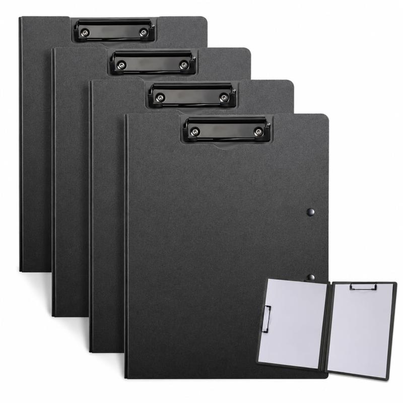 【4個セット】 クリップボード a4 バインダー クリップファイル 強力 短辺 会議用パッド 事務用品 文書整理 携帯便利 タテ型 PU材質 Eクリップ数量：クリップボード4個。A 4サイズ：縦320mm、幅234mm、厚さ2.5 mm。重量：150 g。材質：クリップボード a4 黒は丈夫で水に強いpu材質、丈夫で耐久性があります。そして、硬くて靭性が高くて、曲げても折れなくて、変形しにくいです。用途：クリップファイル はファイル資料の収納、写生、絵画、手描き、テストペーパー、文書、領収書、メニューなどを修正するために使用することができます。オフィス、教室、病院、レストランなどに適合です。強力クリップ：金属スプリングは挟む力が強くて、料やファイルをしっかり挟めるます。A 4用紙を1枚でも挟むことができます。最高80枚まで挟むことができます。安全：用箋挟の4つの角は丸く、縁は丸く、異臭がなく、子供たちは安全に使用できます。クリップの両角にゴムクッションがあり、用紙に押し込み傷ができるのを防ぐことができます。