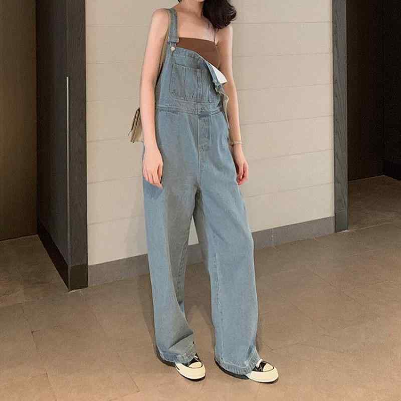 サロペット パンツ レディース デニム ワイドパンツ オーバーオール 韓国風 ハイウエスト ルーズフィット ロング丈 美脚 脚長 効果 着痩せ オールシーズン 普段使い 通学・素材: デニム（綿 50%-70%）・スタイル: 直筒、港風・丈: 長ズボン・ウエスト: ハイウエスト・厚さ: 薄手・デザイン要素: ボタン、ウォッシュ加工・カラー展開: ライトブルー・サイズ展開: S,M,L,XL,2XL