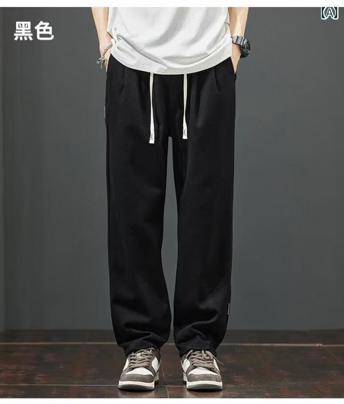 アスターショップのパンツ 男性用 カーゴ ストレート ワイド ロング ルーズ ストリート系 春夏 カジュアル 普段着 通勤 通学 アウトドア 体型カバー 快適 おしゃれ ズボン ボトムス ハイウエスト 綿 コットン｜アングル2